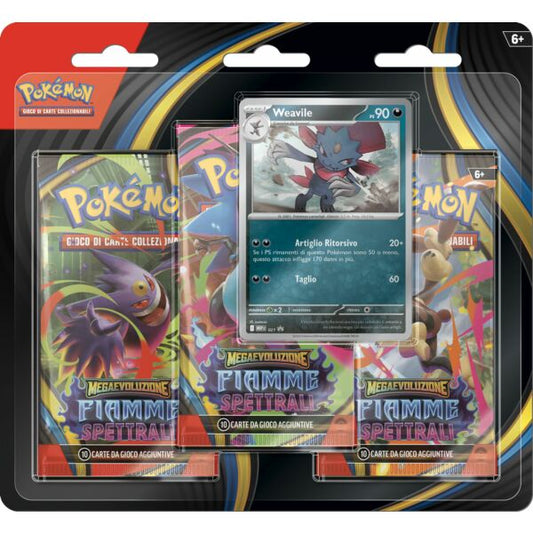 Blister 3 Buste D'Espansione Pokémon Megaevoluzione - Fiamme Spettrali - Weavile - ITA -